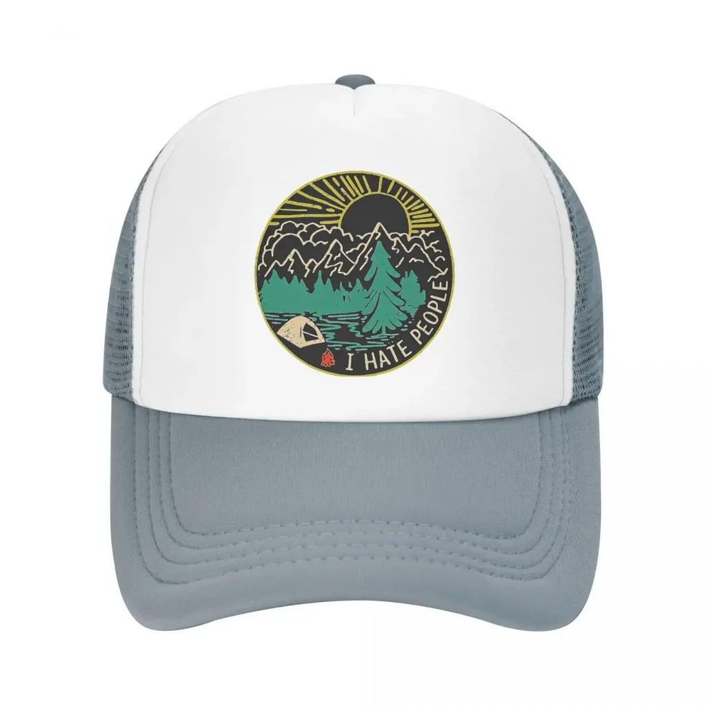 Custom Punk I Hate People Baseball Cap for Unisex Women Adjustable Adventure Camping Mountain Camper Trucker Hat Snapback Caps