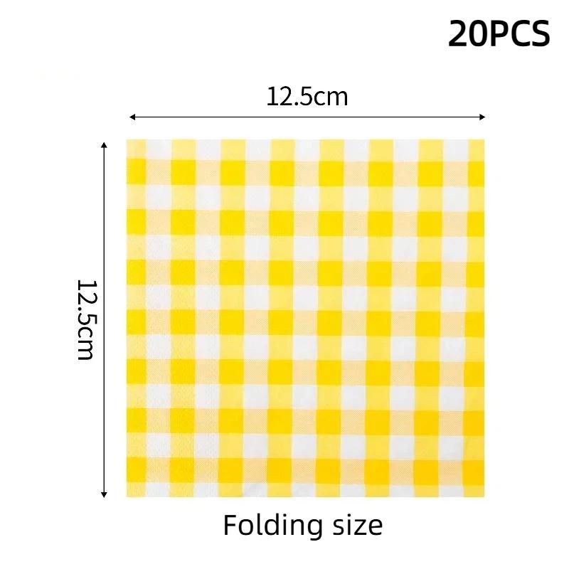 20 Sheets Colorful Gingham Disposable Paper Napkins Soft Absorbent For Picnics Birthday Wedding Holiday Table Decorations