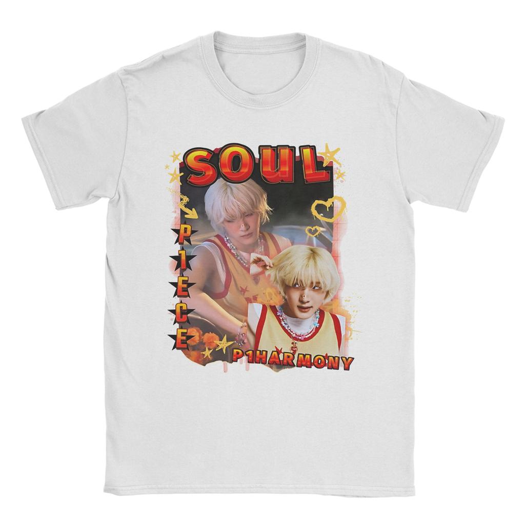 Cool P1Harmony Soul Koreansk Grupp KPop T-Shirt Män Rund Hals 100% Bomull T-Shirt Kortärmad T-Shirt Sommartoppar