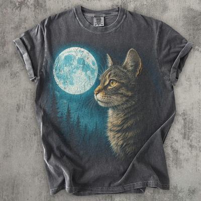T-shirt Graphique Chat Vintage Années 90, T-shirt Amoureux des Chats, T-shirt Nature Lune Y2K, Coton Unisexe Nostalgie, Cadeaux Gag, Comfort Colors