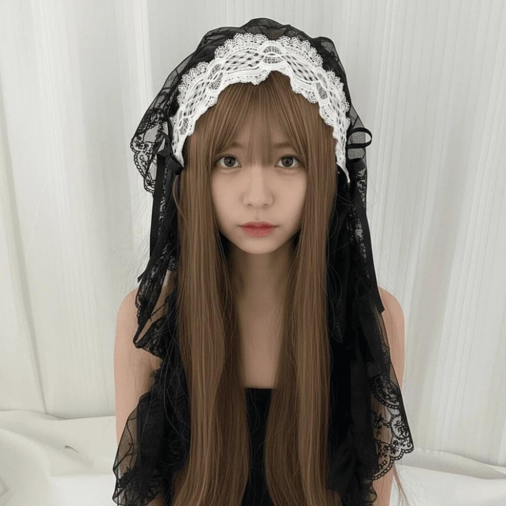 Schwarz / Weiß Spitze Schleife Haarband Gothic Stil Lolita Mädchen Stirnband Lolita Kopfschmuck Party