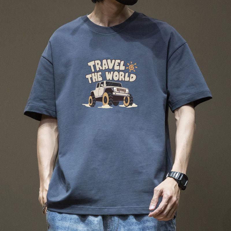 Cotton Heavyweight T-shirt Men's Summer Short Sleeved Trendy Brand Ins Half Sleeved Loose Hong Kong Style High Street Top Oversize T-shirt