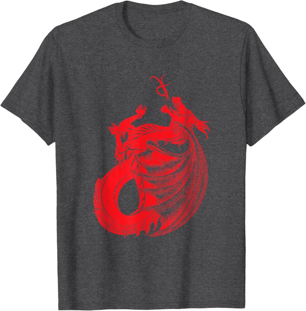 Red Mythical Dragon Graphic Print Cotton Crew Neck TShirt Casual Short Sleeve Tee for Men