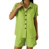 Set Casual con Camicia a Maniche Corte con Bottoni e Pantaloncini per Donna