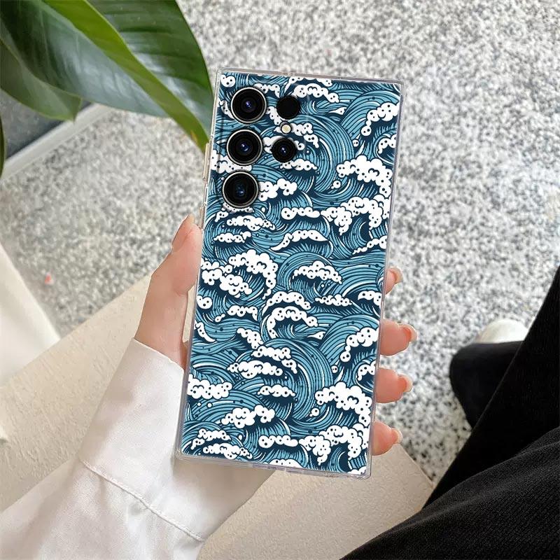 Hokusai Kanagawa Great Wave Phone Case For Samsung Galaxy S24 S23 Ultra S22 S20 S24 Plus S21 FE Clear Cover Japanese Art Fundas