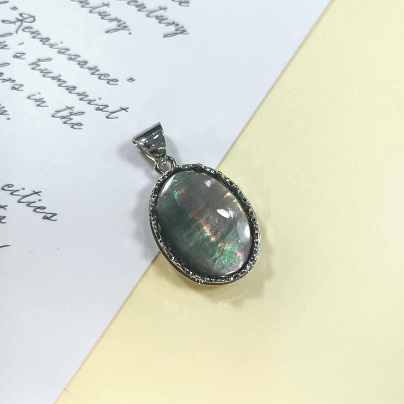 Geometric Shell Pendant With Synthetic Turquoise And Natural Purple Crystal For Fashion Jewelry