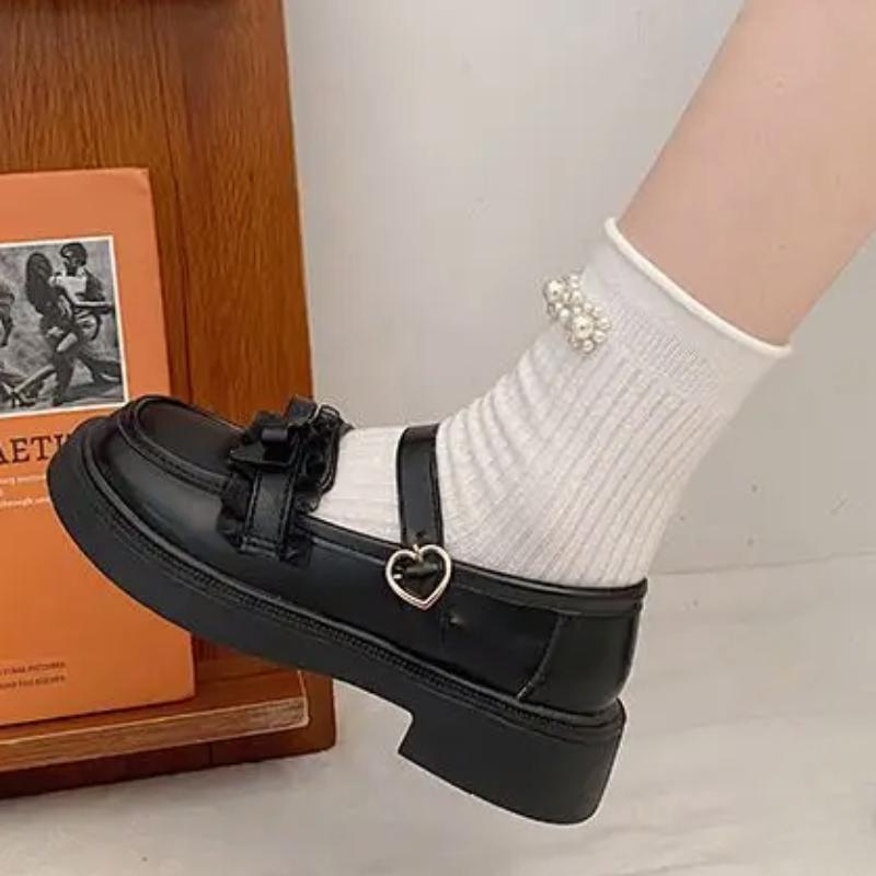 2024 Hot Sale Ladies Shoes One-word Buckle Women's Pumps Autumn Round Toe Solid Butterfly-knot Chunky Heels Mary Jane Pumps