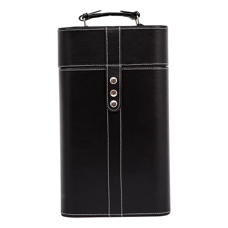 Vintage PU Leather Wine Bottle  Box Double  Wine Bottle Carrying Holder Storage Case For Gift Fashion Pack High-Grade Gift Box 35X20.5X10.5cm чёрный