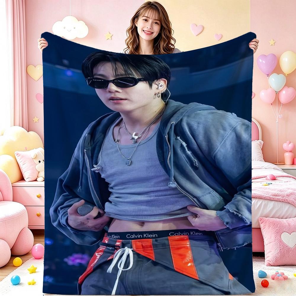 Cool Leather Jacket Peace Sign Portrait Flannel Printed Blanket Comfortable Skinfriendly Throw Blanket For Living Room Air Conditioner Room Home Decor