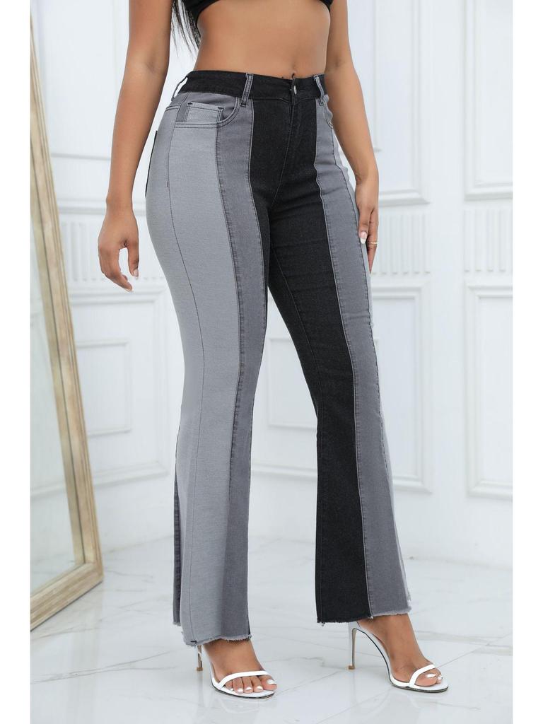 2026 Women's European American Flare Wide-Leg Jeans with Patchwork Elastic Fashion