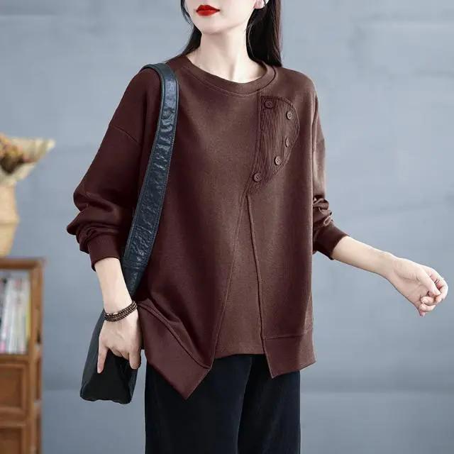 

Свободные свитера на весну и осень, женские футболки больших размеров с длинными рукавами и нестандартным кроем, женские нижние рубашки, топы с длинными рукавами, для женщин XL кофейный