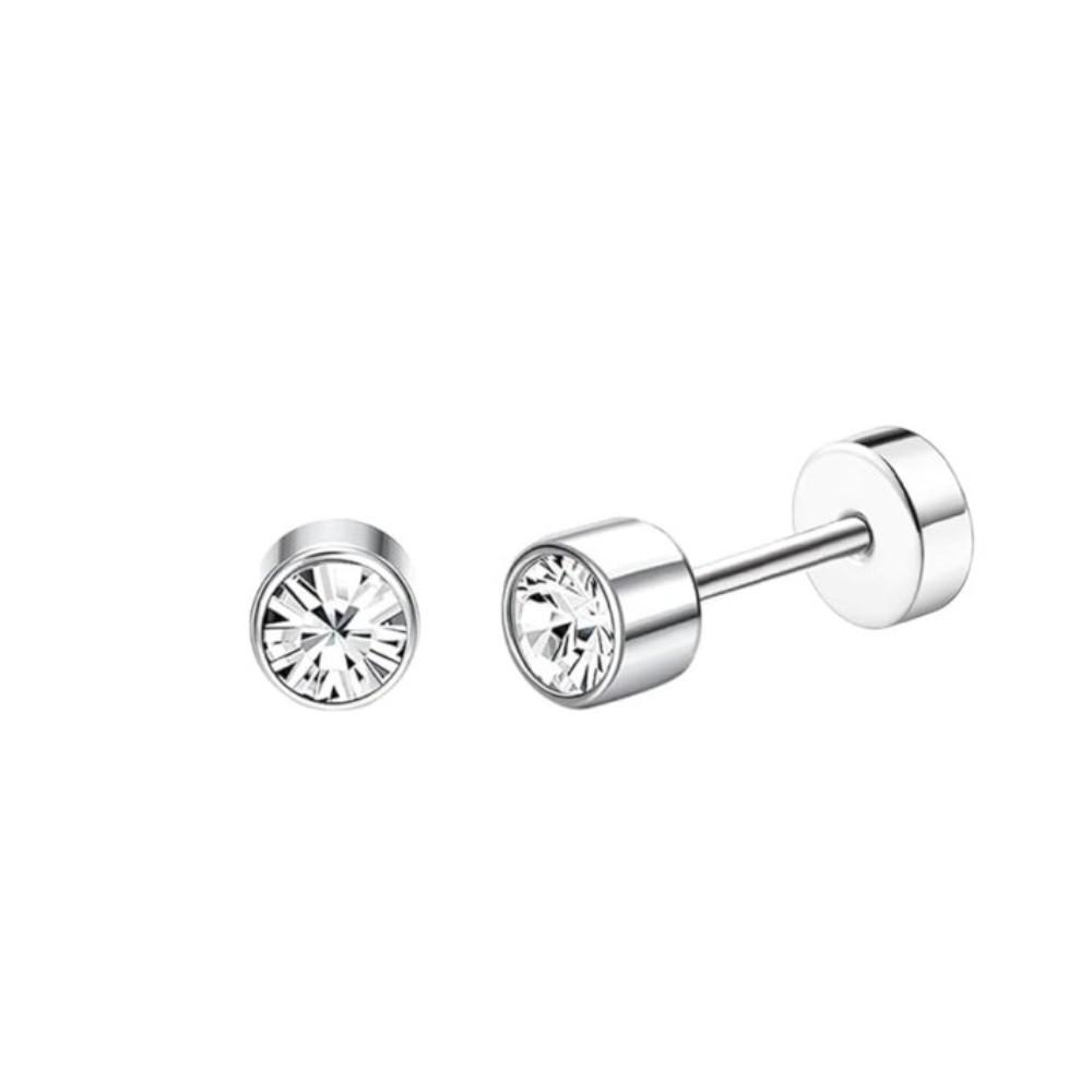 8 Pairs Flat Back Stud Earrings Sets for Multiple Piercing Small Silver Flat Back Surgical Steel Tiny Ball Pearl Cubic Zirconia