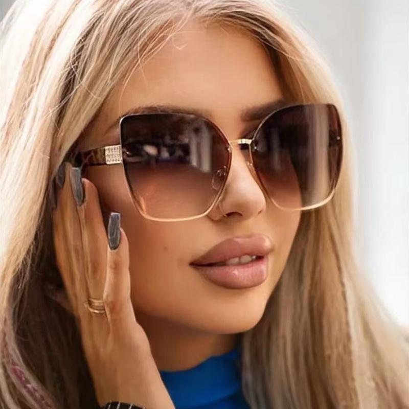 New Style Of Personalized Large Frame Cat Eye Sunglasses Women's Trendy Diamond-set Sunglasses Fashionable Sunglasses 22046