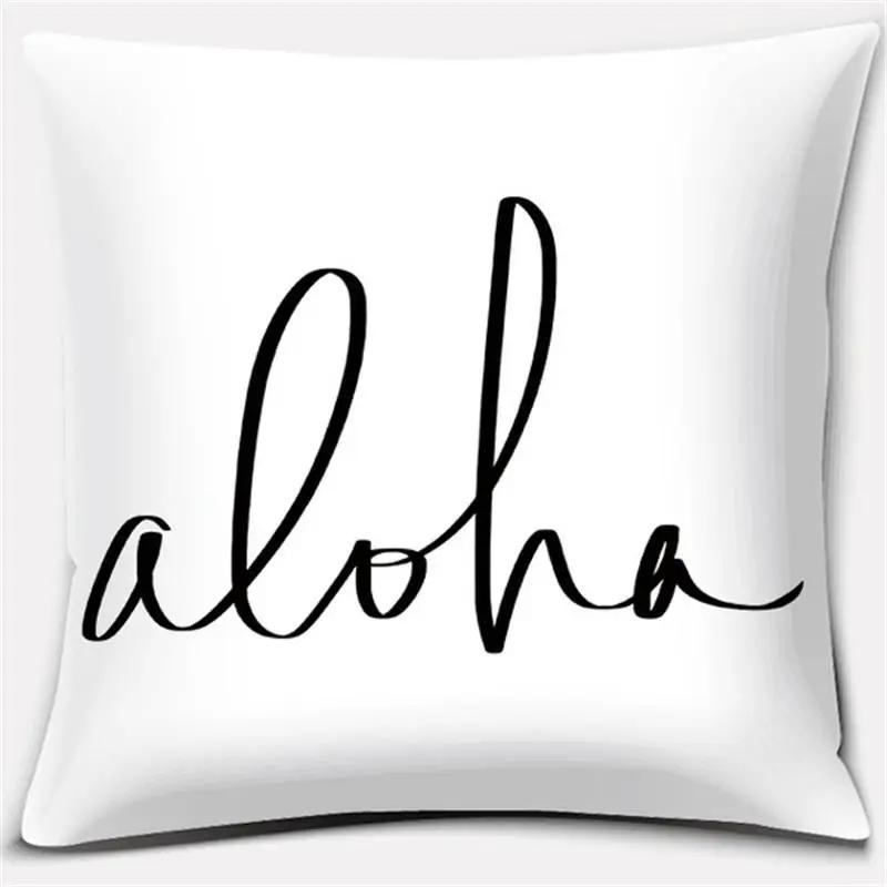 Black and White English Sentence Series Printed Square Home Decor Pillow Cover Car Sofa Cushion