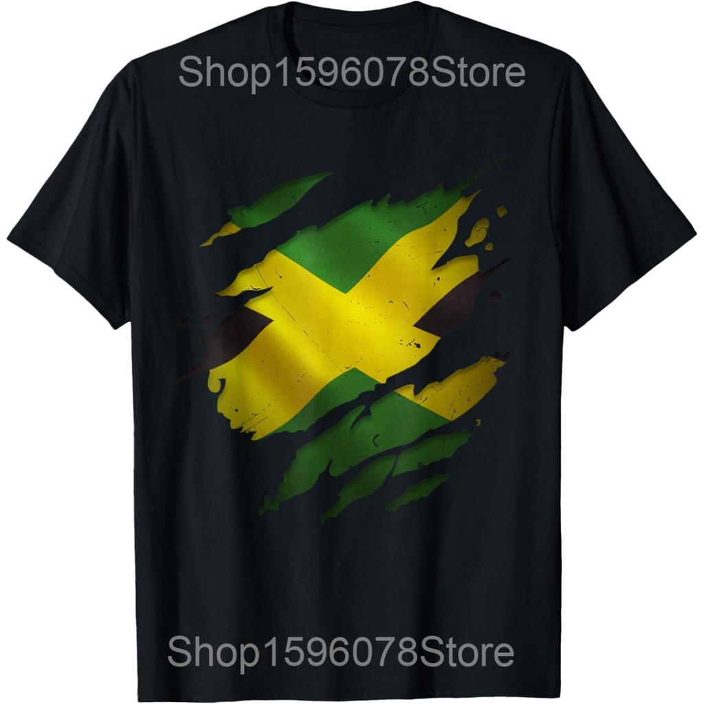 Jamaican Flag Heart Vintage Jamaica T Shirts Men Women Pure Cotton Humor Streetwear Tee Shirt Short Sleeve Unisex Loose Clothing