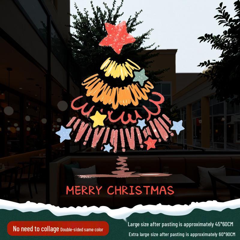 Christmas Santa Claus Window Cling Sticker - Mall Decor Scene, Static Glass Sticker for Door and Window
