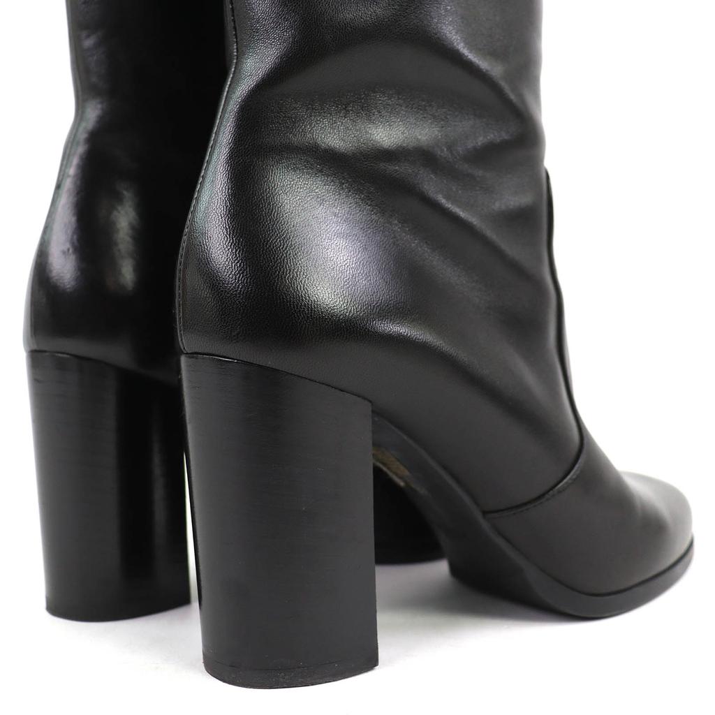 Great PRADA Knee-high boots Logo Metal Side Zip Leather black leather Women Used
