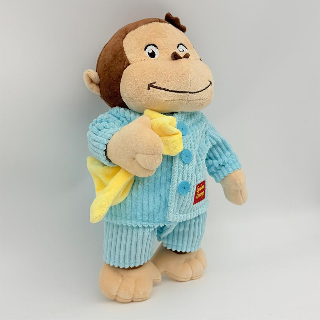 30Cm Funny Monkey Plush Toy Wearing Blue Striped Clothes Holding Banana Perfect For Cuddling And Kids Room Decoration