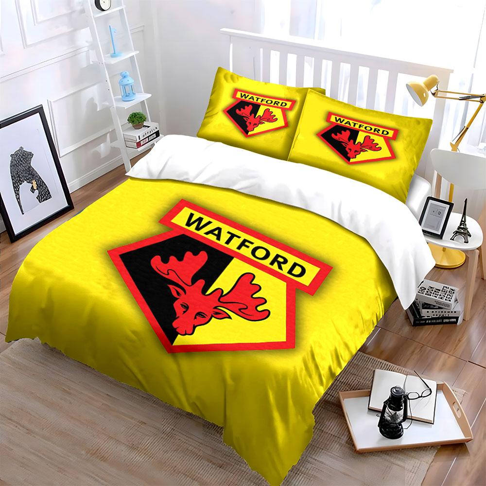 Watford FC Logo Bettwäscheset Bettwäsche Bettbezugset Bettbezug Kissenbezüge (1 * Bettbezug 2 * Kissenbezüge, ohne Bettdecke)