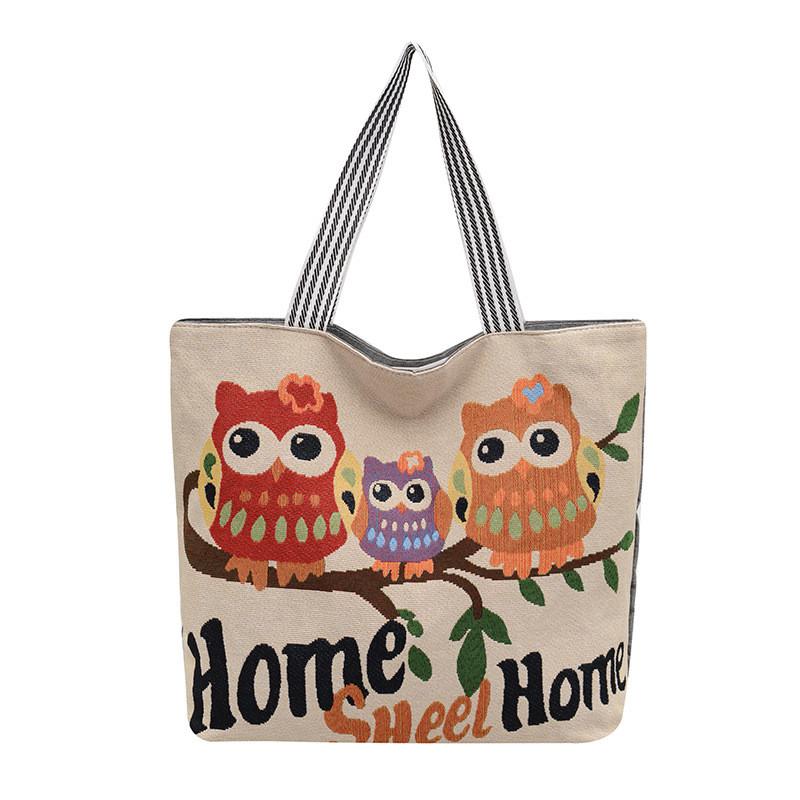 Embroidered Owl Bag With Canvas Material For Casual Daily Use