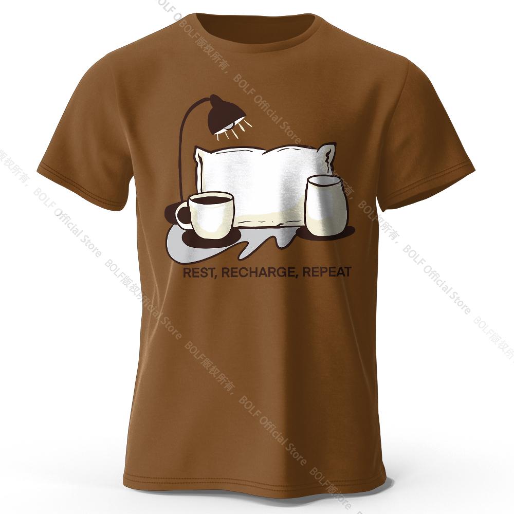Men's Rest Recharge Repeat Printed T-Shirt 100% Cotton Oversized Motivational Graphic Tees for Women Summer Tops Athleisure