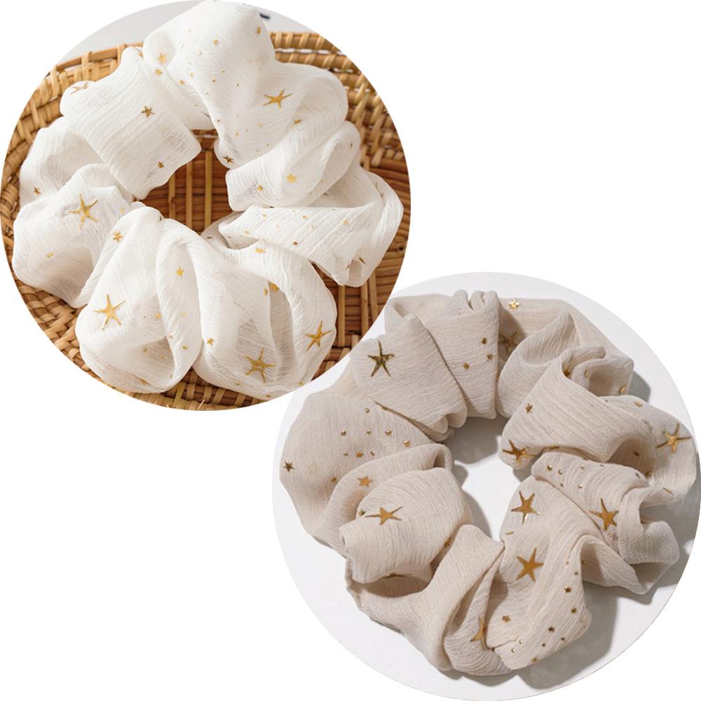 2PCS/Set Shiny star Chiffon Scrunchies Elastic Hair Bands Women Girls Ponytail Holder Hair Ties Rope Hair Accessories Fashion