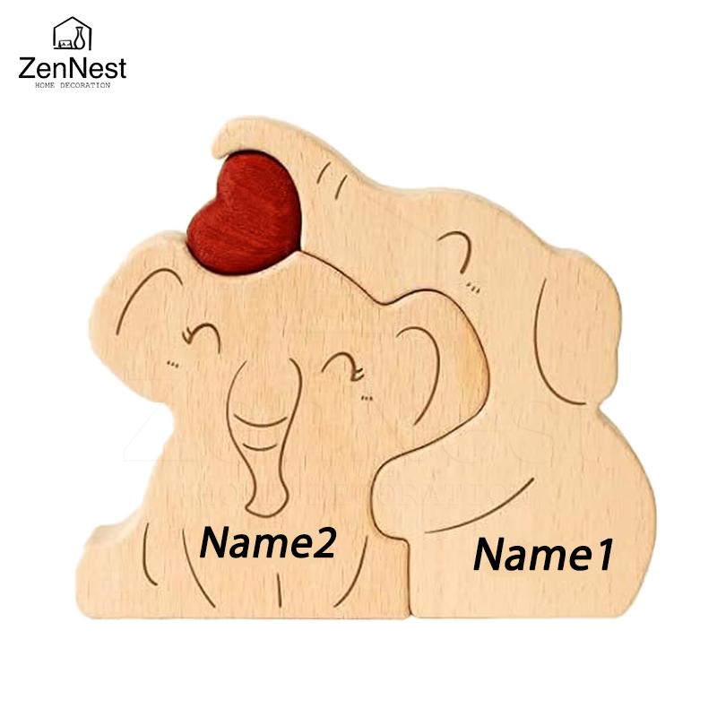 Elephant Family Wooden Art Puzzle DIY Cute Family Member Elephant Puzzle Tabletop Decoration Mother's Day Father's Gift Warm Gif