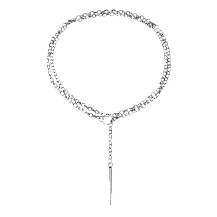 

Fashion Forward Extra Long Chain Necklace With Geometric Cone-shaped Pendant Accent For Statement Look 1