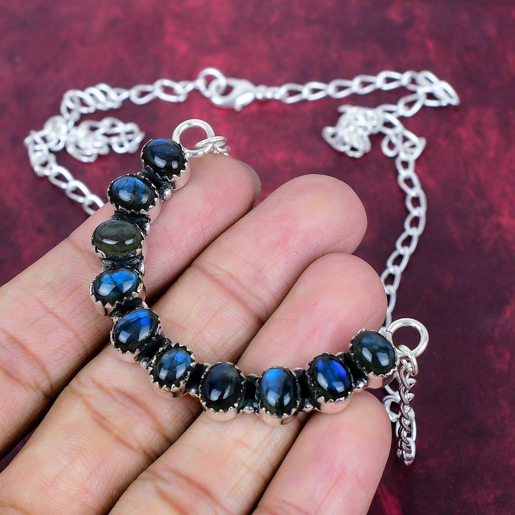 Labradoryt Naszyjnik z litego srebra próby 925, Ręcznie robiony naszyjnik z kamieniami szlachetnymi, Na Dzień Pamięci