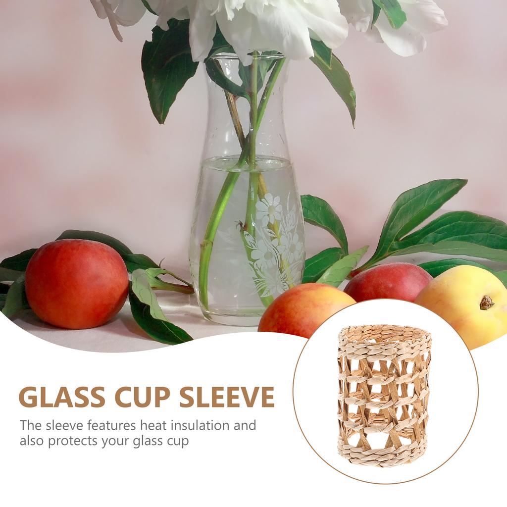 Kitchen Untelis Holder Rattan Vase Straw Set Cup Plant Protective Covers Wicker Sleeve Grass Glass Water Coffee Tumbler
