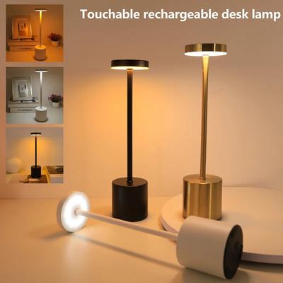 Jednoduchá LED nabíjateľná dotyková kovová stolová lampa Tri farby Nočný stolík Kreatívny bar s okolitým svetlom Vonkajšia dekorácia Nočné svetlo
