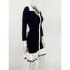 KOSY Ruffled Bow Knit Mini Dress Women's Backless Contrast Cardigan Lace-Up Elegant Dress Female Knitwear Bandage Dress