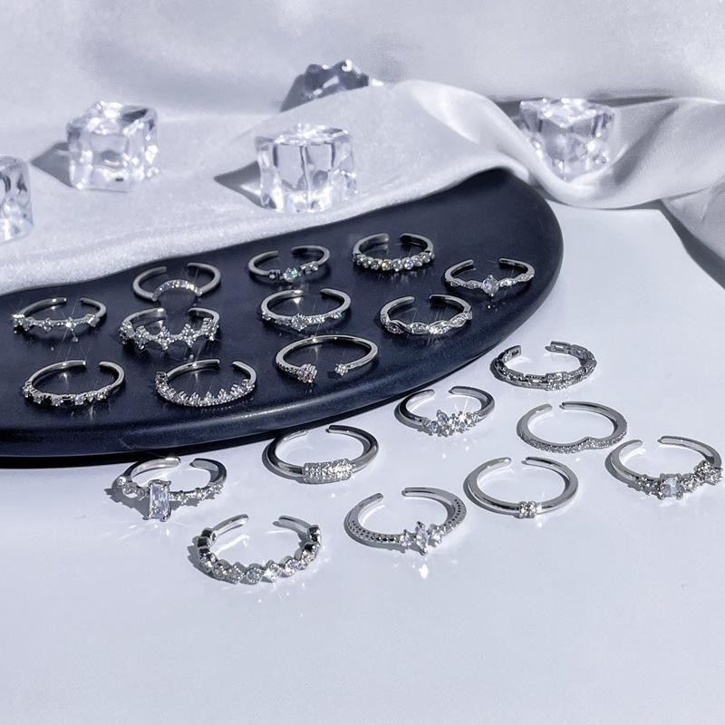 Simple Full Diamond Zircon Fashion Light Luxury High-End Open Ring Niche Design Ring