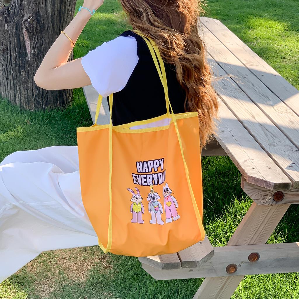 New Canvas Bag Ins Wind Versatile Shoulder Bag Large Capacity Cartoon Nylon Double-sided Back Canvas Commuter Tote Bag