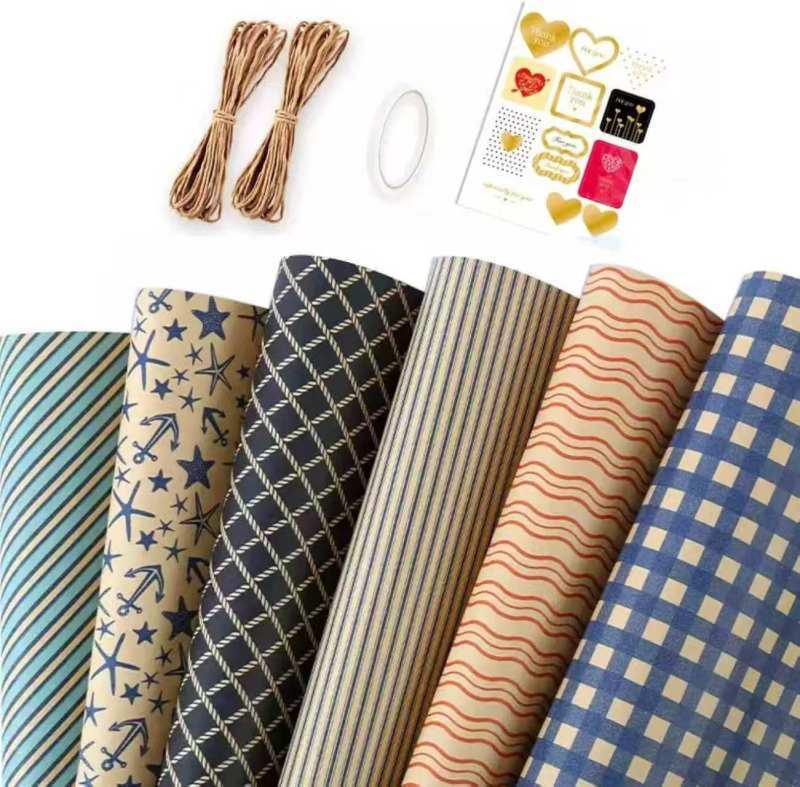 Men's Retro Blue Plaid Kraft Wrapping Paper for Valentine's Day & Birthdays