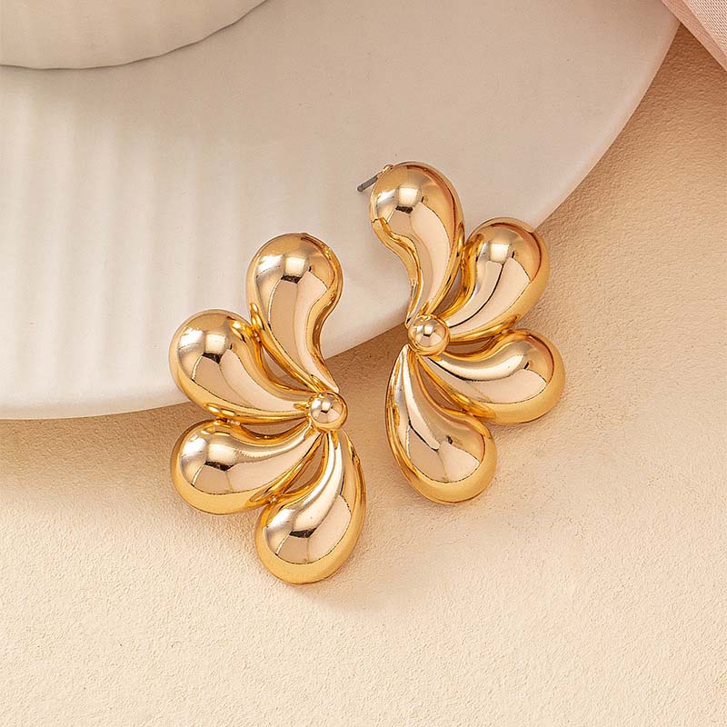 Vintage Gold Color Double Layered Water Drop Stud Earrings For Women Exaggerated Metal Geometric Flower Earrings Jewelry 2025