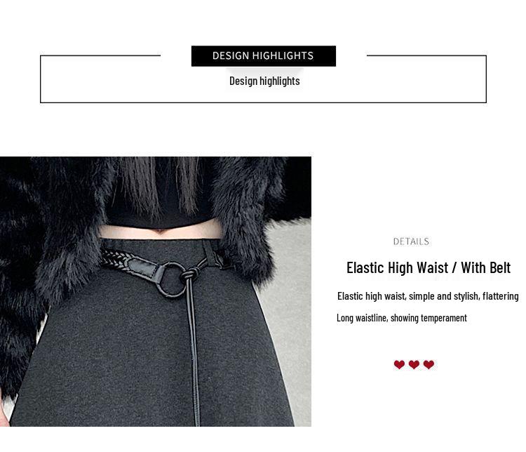 Women's Gray Velvet Woolen A-Line Skirt: Elastic Waist, Warm Half-Length Winter Style with Wide Hem