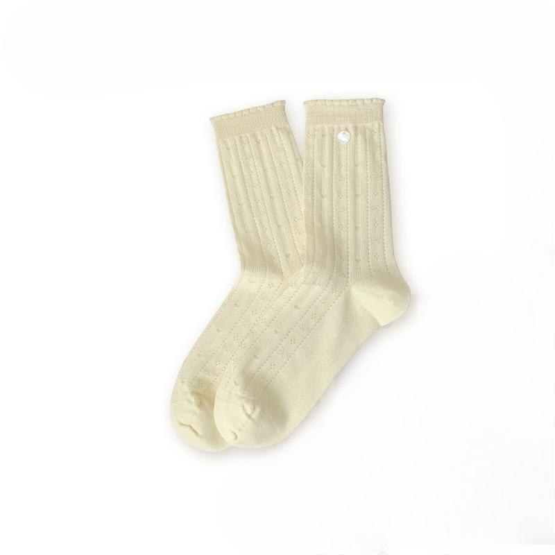 

Ladies Spring and Summer New Cotton Button Wood Ear Lace Hollow Tube Stack Socks 1 pair жовтий
