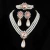 Flower Multilayer Jewelry Set Inlaid Rhinestone Clavicle Chain Pearl Necklace Earring Set  Women