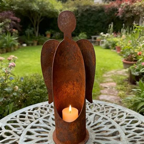 1/2Pcs Rusty Angle Candle Holder Weather-proof Iron Art Tealight Candle Stand Metal Candlestick Indoor Outdoor Garden Home Office Desktop Decoration