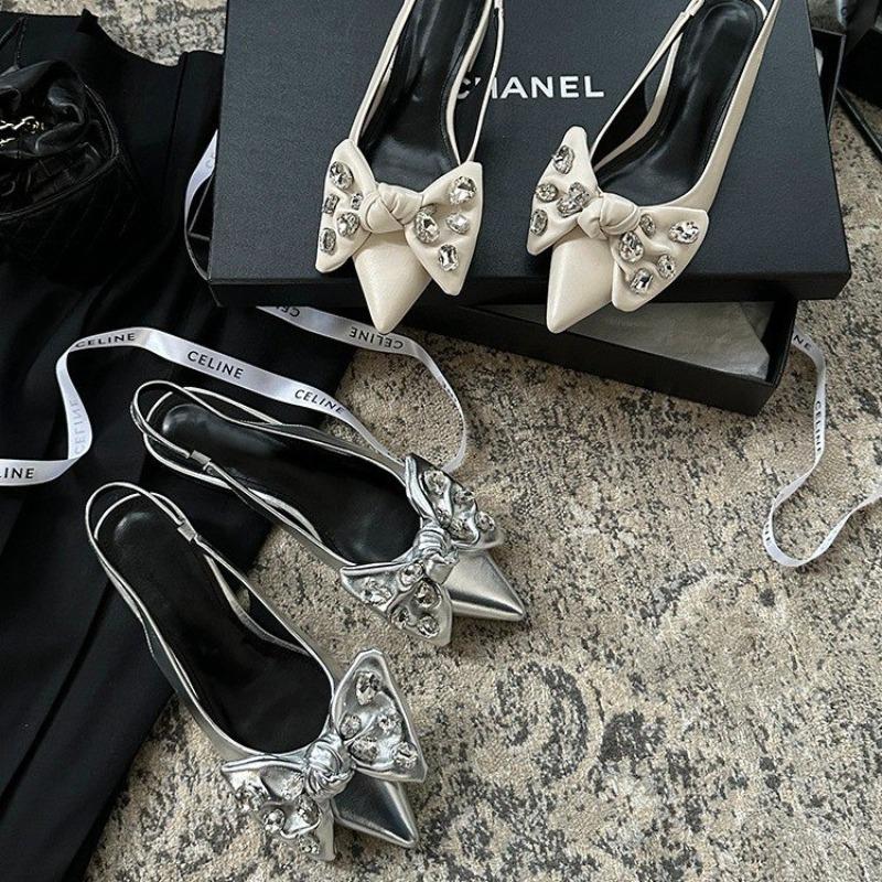 Dámské boty Jarní novinka Motýlí uzel Dámské boty s řetízkovým podpatkem Sexy šaty Tenký podpatek Špičatá špička Dámské vysoké podpatky Dámské