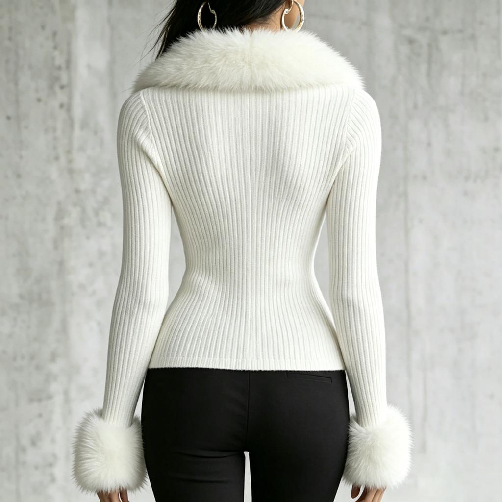 Cardigan lavorato a maglia da donna con zip e colletto a scialle per autunno e inverno