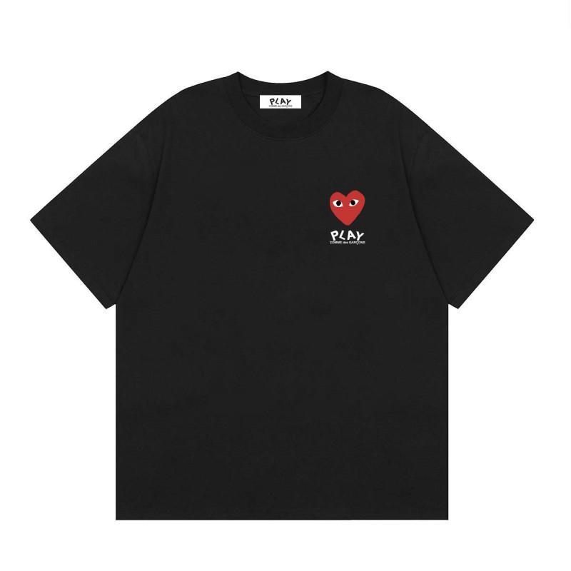 Comme Des Garons PLAY Cotton Short Sleeve T-Shirt With Heart Print Loose Fit Casual Tee Men
