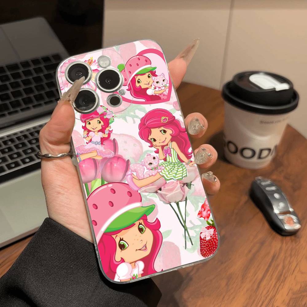 S-Strawberry-shortcake Girl Phone Case For IPhone 11 12 13 14 15 16 17 Pro Max Plus Transparent Back Cover