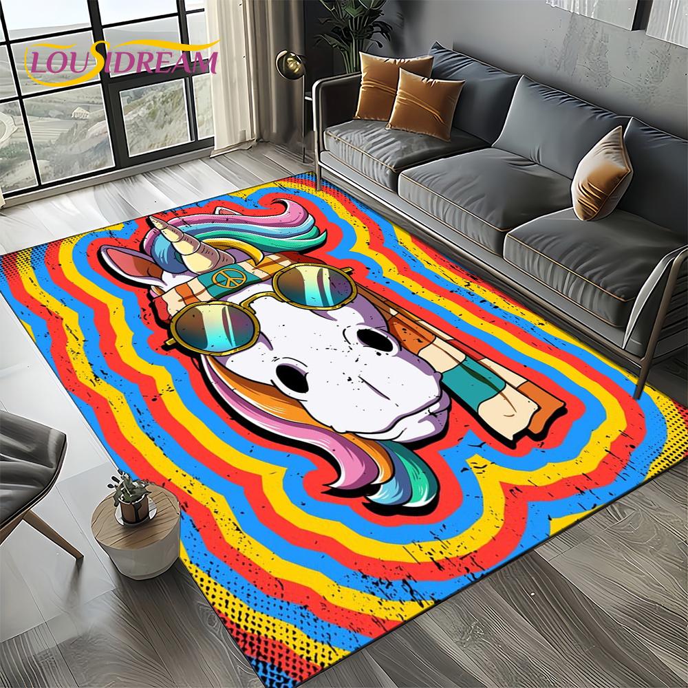 Unicorn Cartoon Cute 3D Dream Girl Carpet Rug for Living Room Bedroom Home Sofa Decoration,Kid Area Rug Non-slip Floor Mat Gift