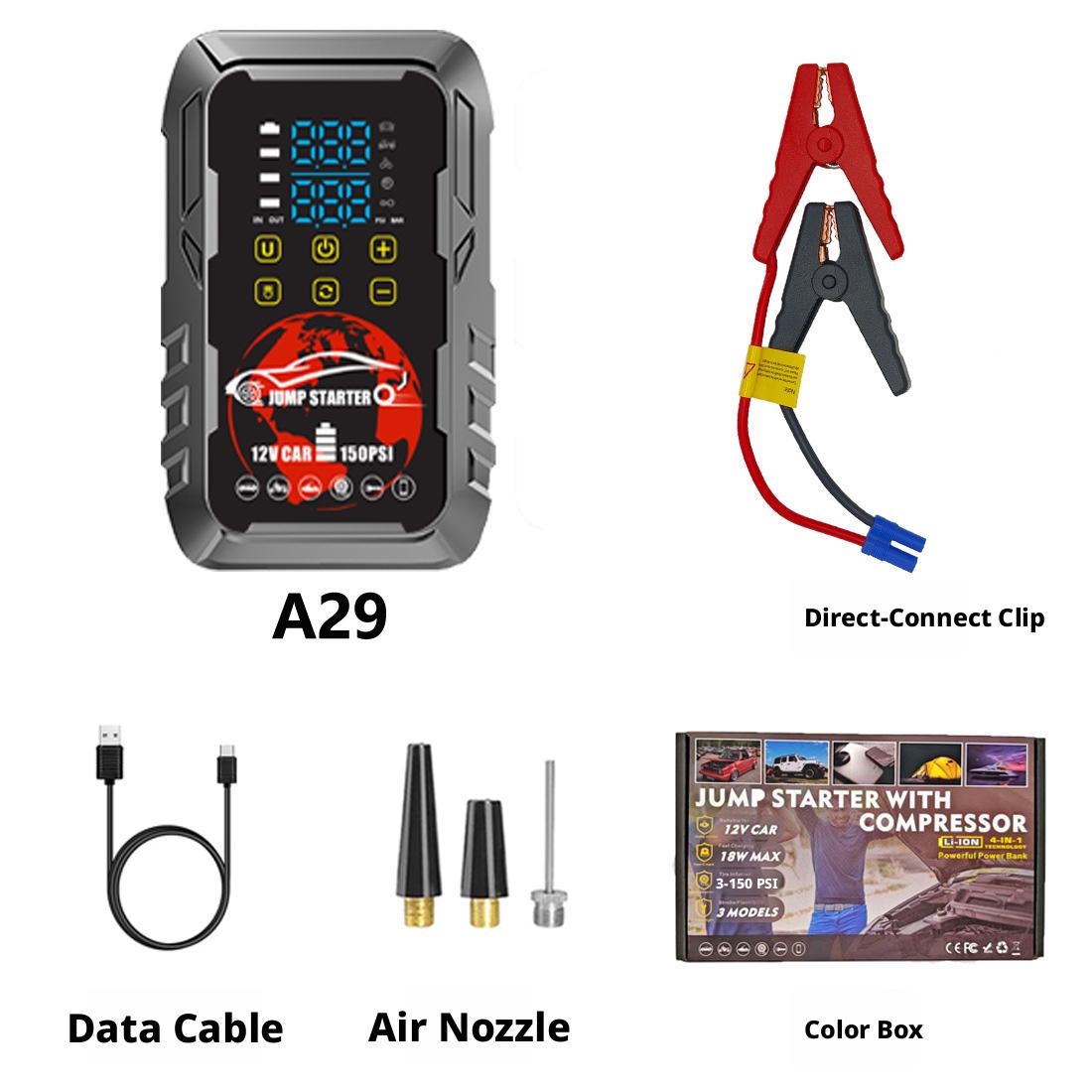 

All-in-One Car Jump Starter with Digital Tire Inflator, Built-in Air Pump and Battery Booster, 12V Portable Power Bank for Gas. 1500A1