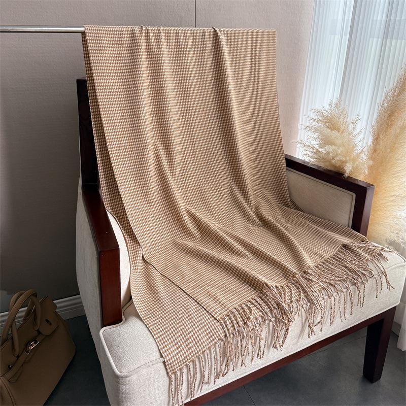 

Luxury Houndstooth Winter Imitation Cashmere Scarf Women Design Warm Pashmina Long Tassel Scarves Female Shawl Foulard Bufanda 194x64cm