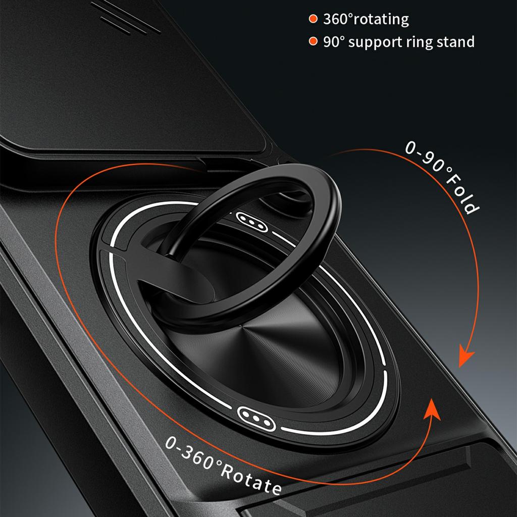For Honor 400 Pro 5G (Global) Magnetic Case Ring Holder Foldable Kickstand TPU PC Phone Cover with Camera Lens Slider
