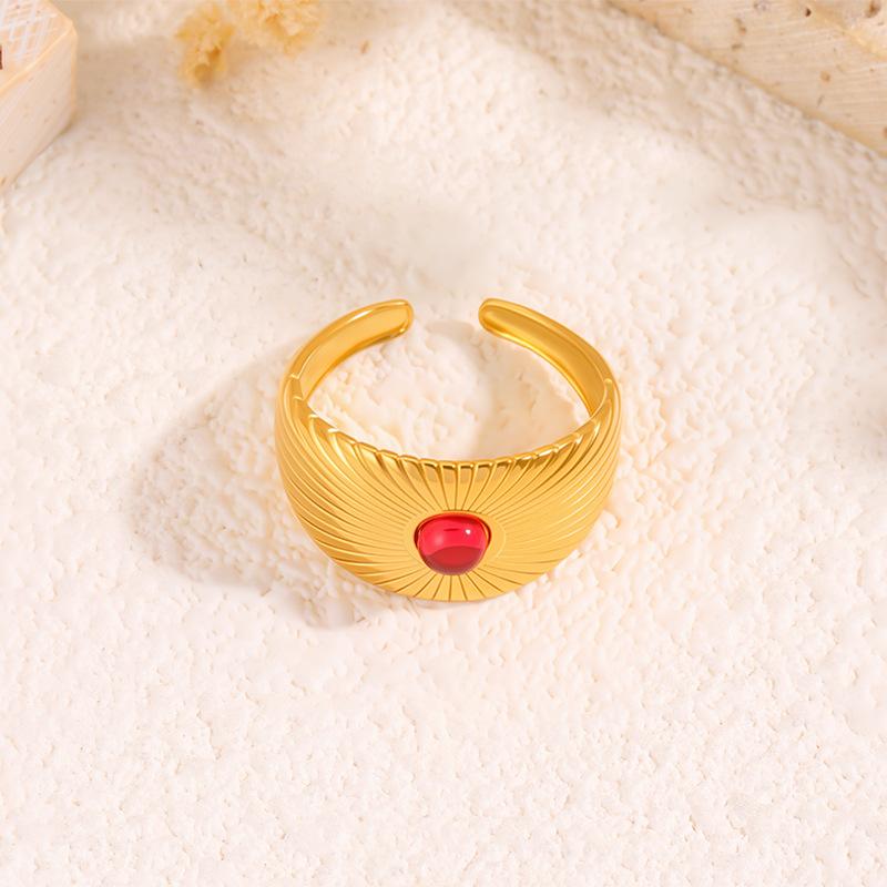 Titanium Steel Open Ring for Women, Natural Stone Inlay, Fashionable Scratch-resistant Finger Ring