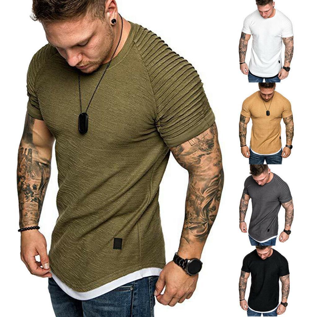 Men Solid Color Slim Fit O Neck Short Sleeve Muscle Tee Shirt Casual Shirts Tops